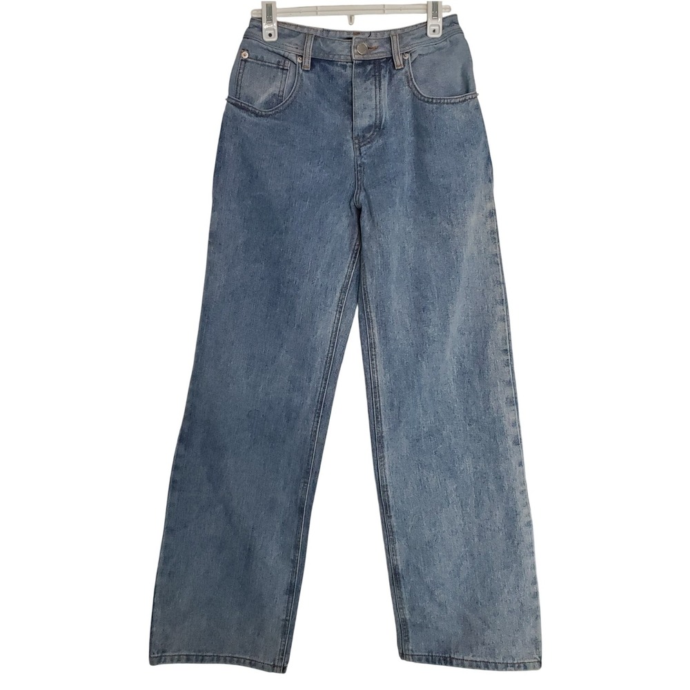 Nasty Gal Light Wash Star Patch Wide Leg Jeans Casual Streetwear Womens US‎ 4